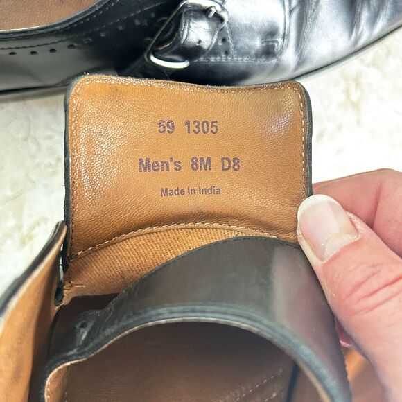 Johnston Murphy Monk Strap Shoes Mens Size 8 Black Leather Gunmetal Buckle - Picture 6 of 13